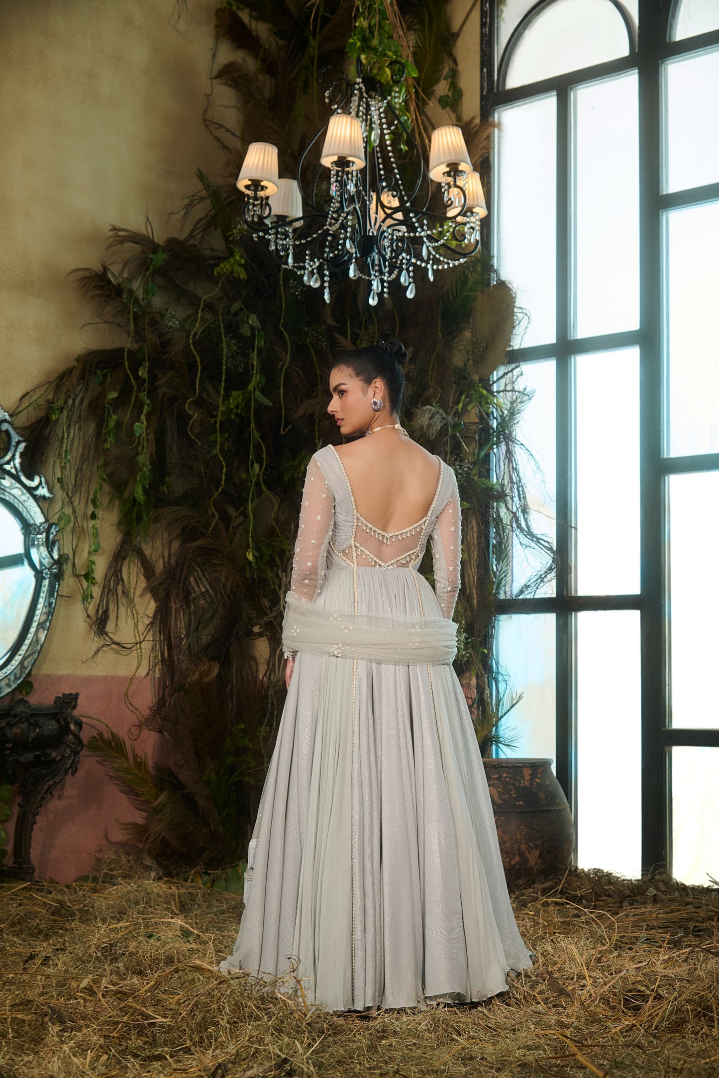 Powder blue fluted Anarkali