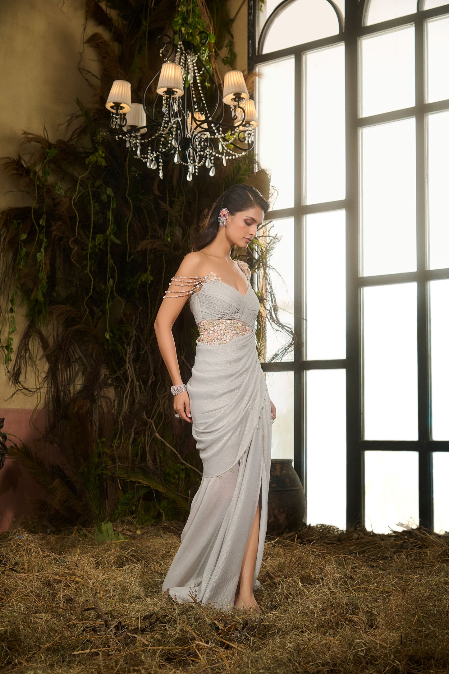 Powder blue saree gown