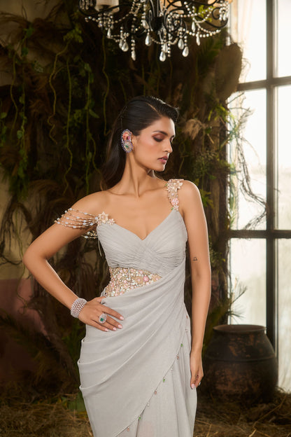 Powder blue saree gown