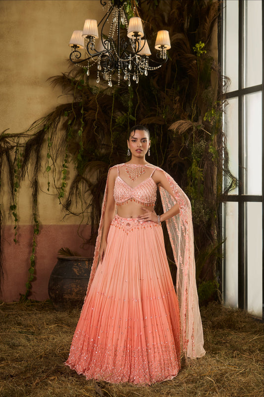 Miraya peach ombré lehenga