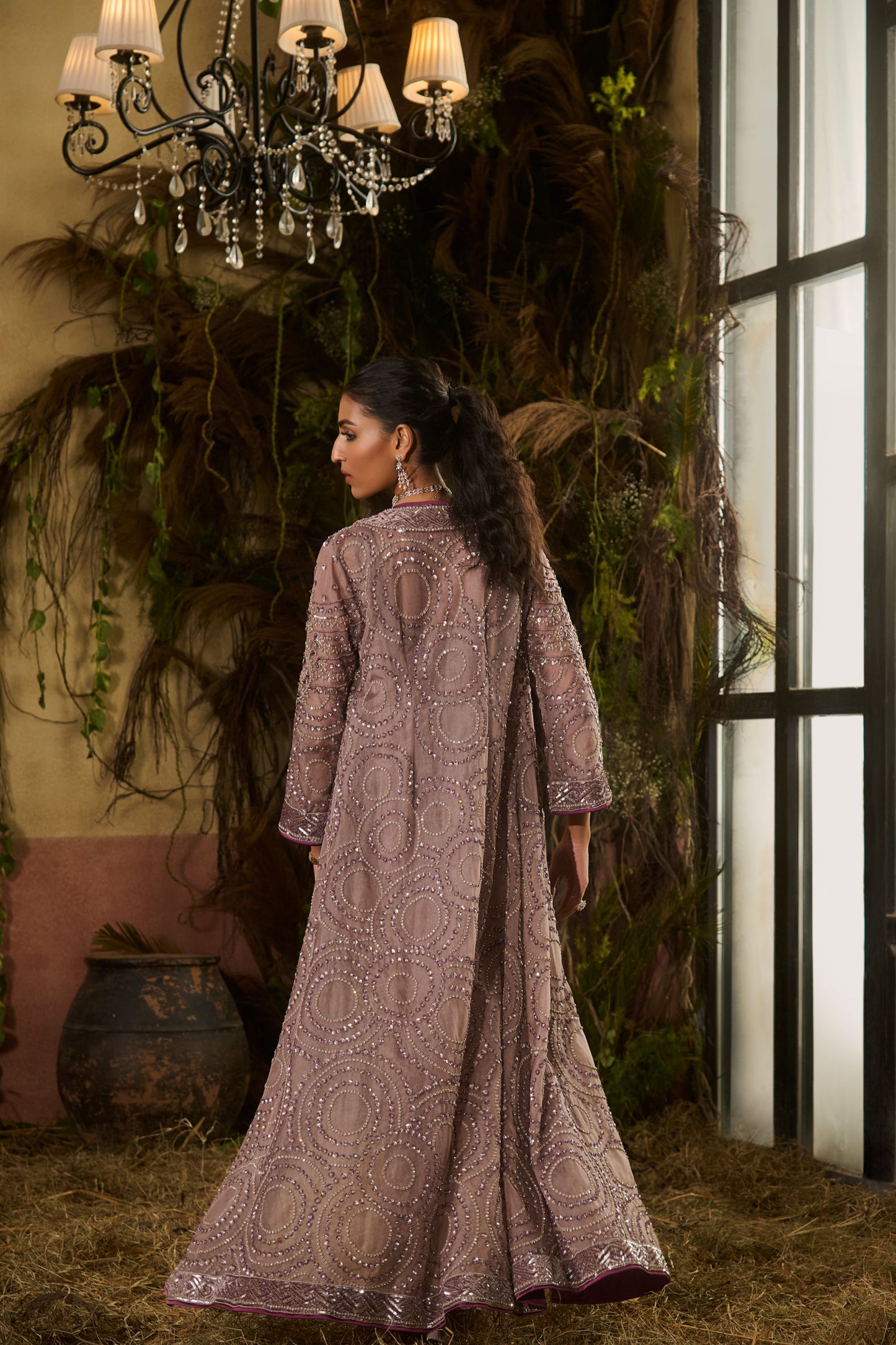 Grey jacket saree set