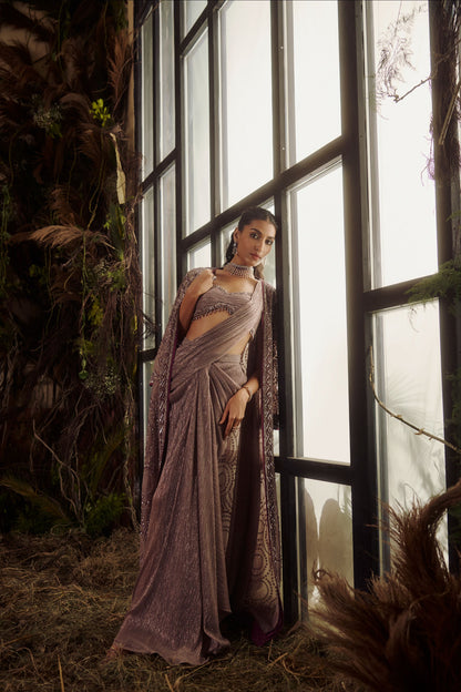 Grey jacket saree set