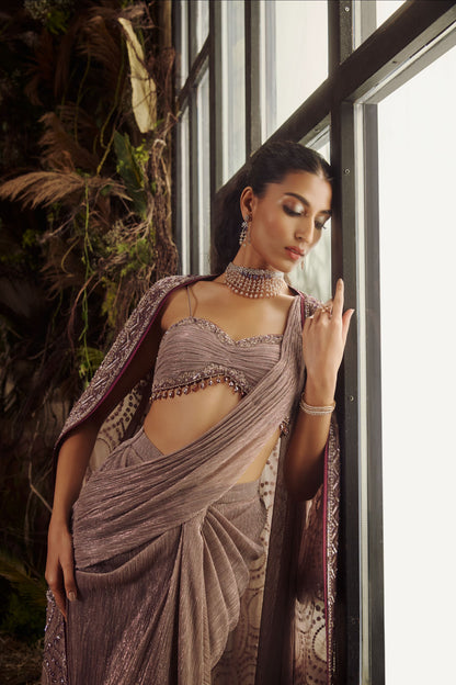 Grey jacket saree set