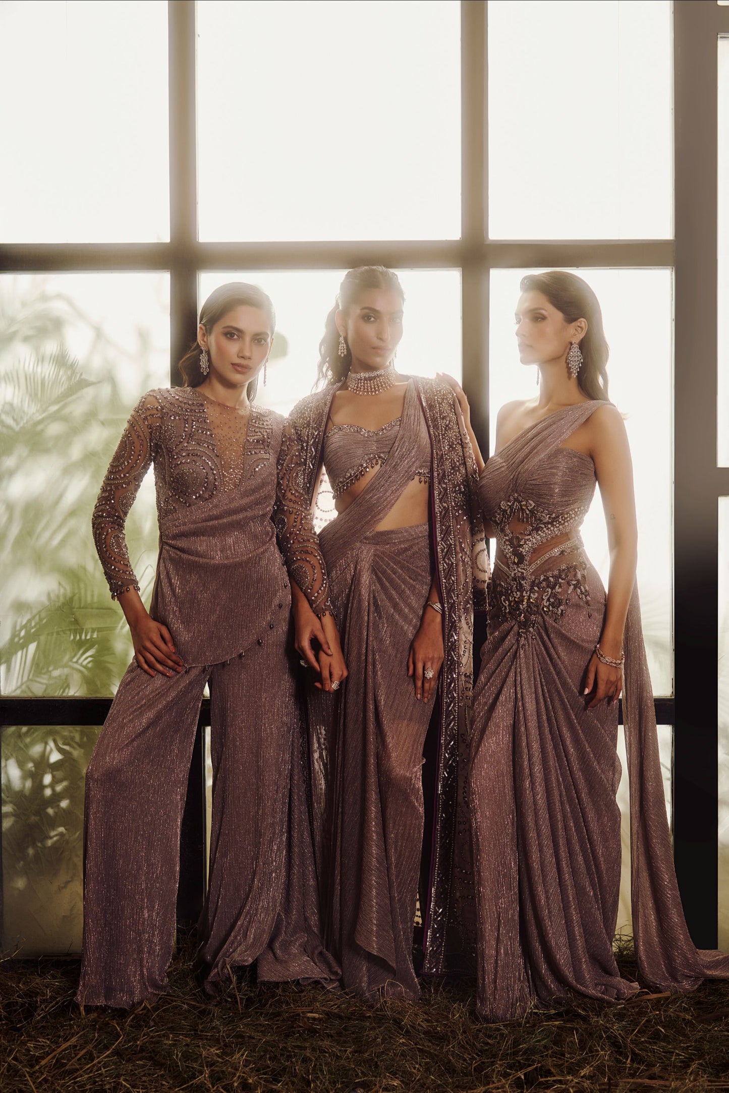 Grey jacket saree set
