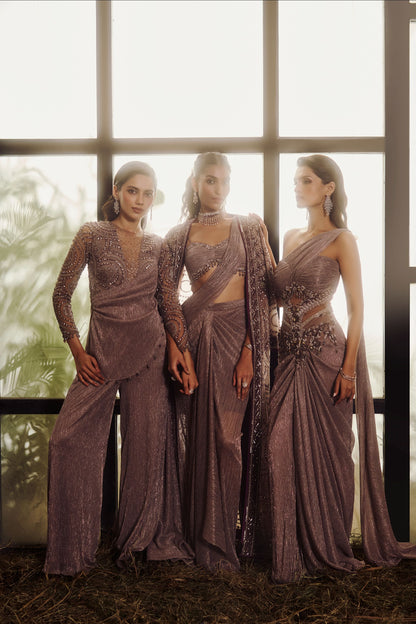 Grey jacket saree set