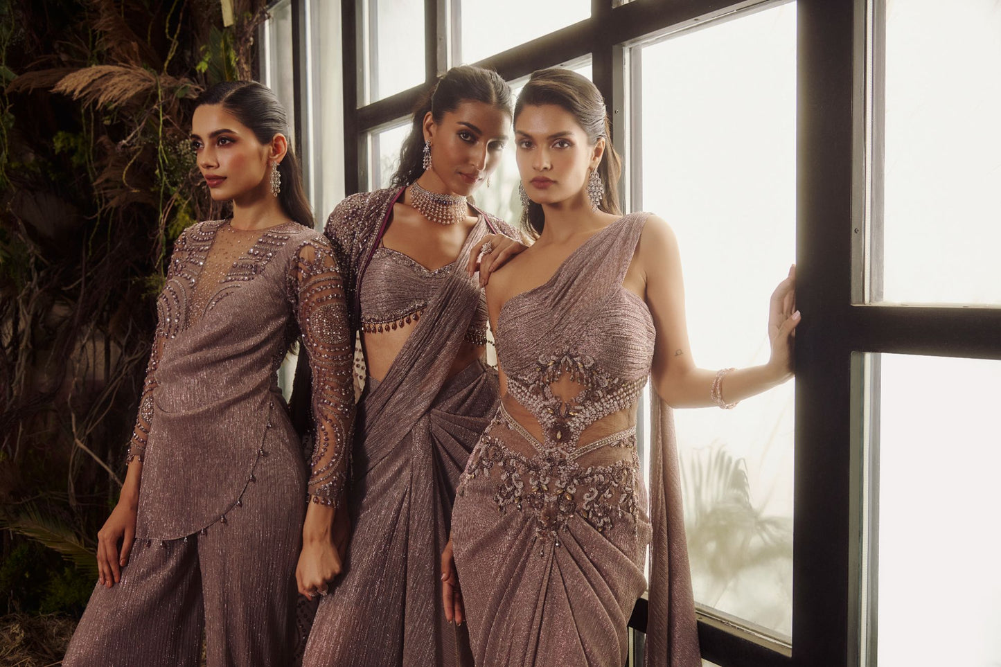 Grey jacket saree set