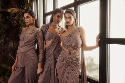 Grey jacket saree set