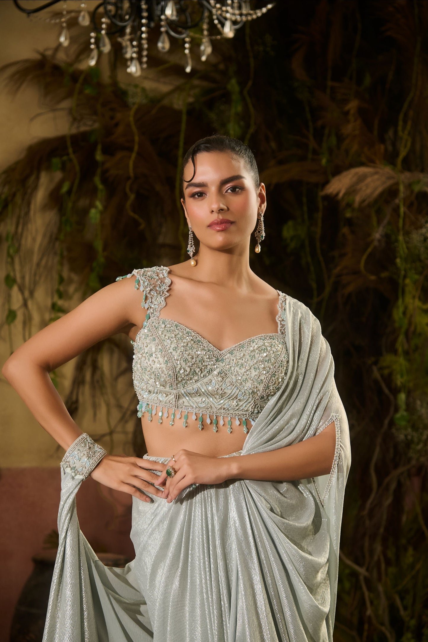 Metallic blue concept saree