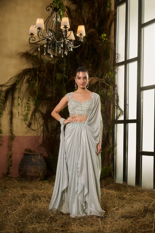 Metallic blue concept saree