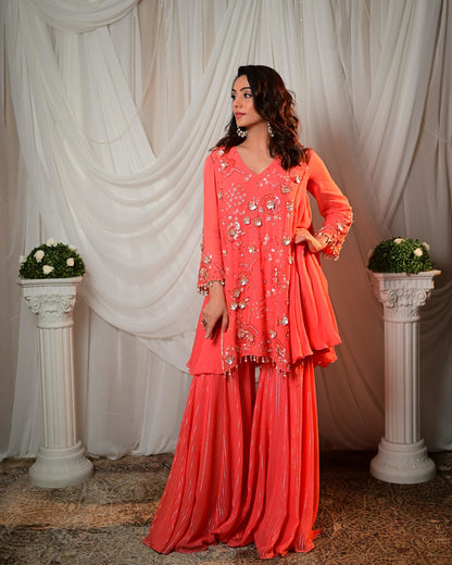 Coral kurti - sharara set
