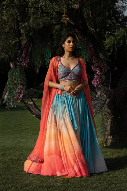 Digital Printed Draped Lehenga