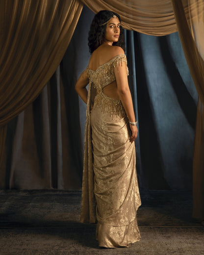 Leila gold saree gown