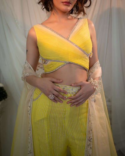 Lemon fluted blouse, cape, sharara