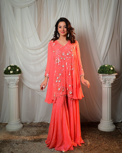 Coral kurti - sharara set