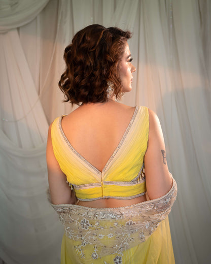 Lemon fluted blouse, cape, sharara