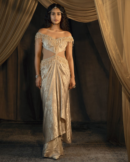 Leila gold saree gown