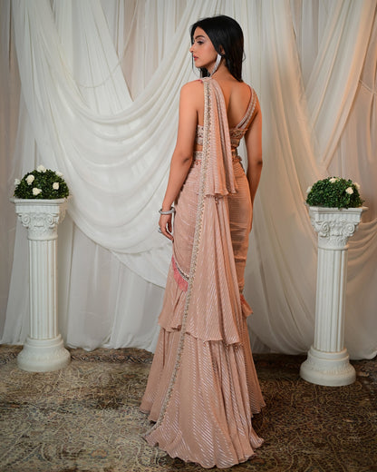 Old rose draped saree with belt