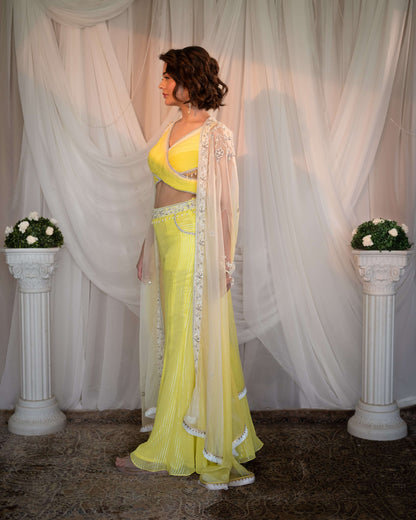 Lemon fluted blouse, cape, sharara