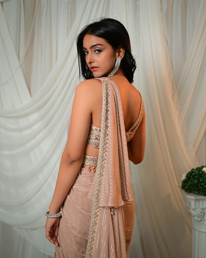 Old rose draped saree with belt