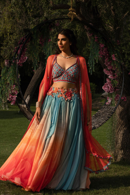 Digital Printed Draped Lehenga