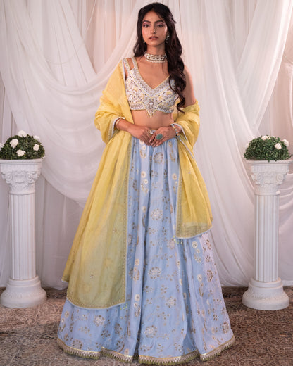 Powder blue - lemon lehenga