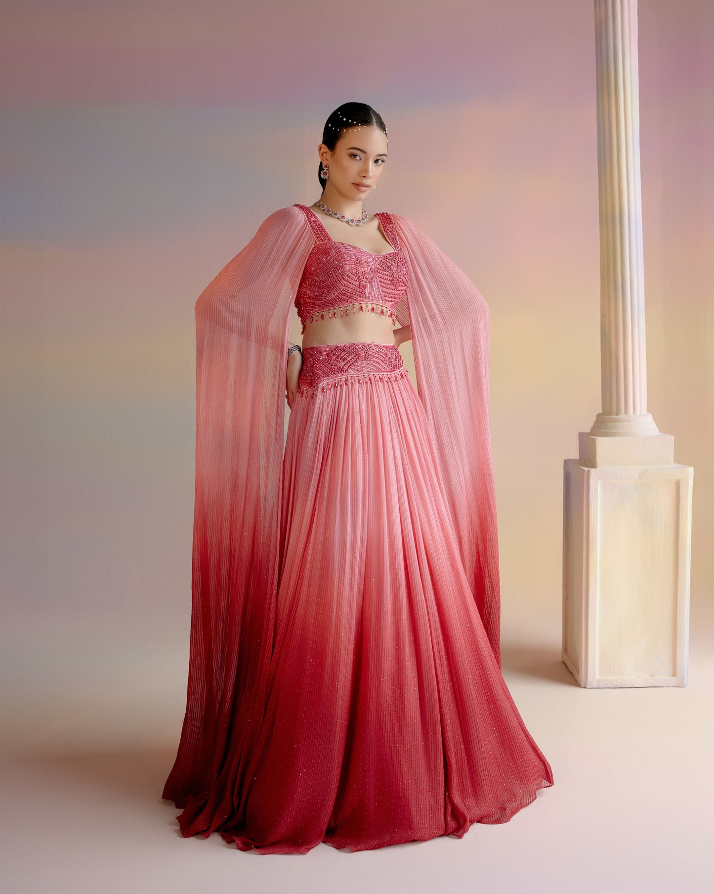 Coral Ombre Lehenga