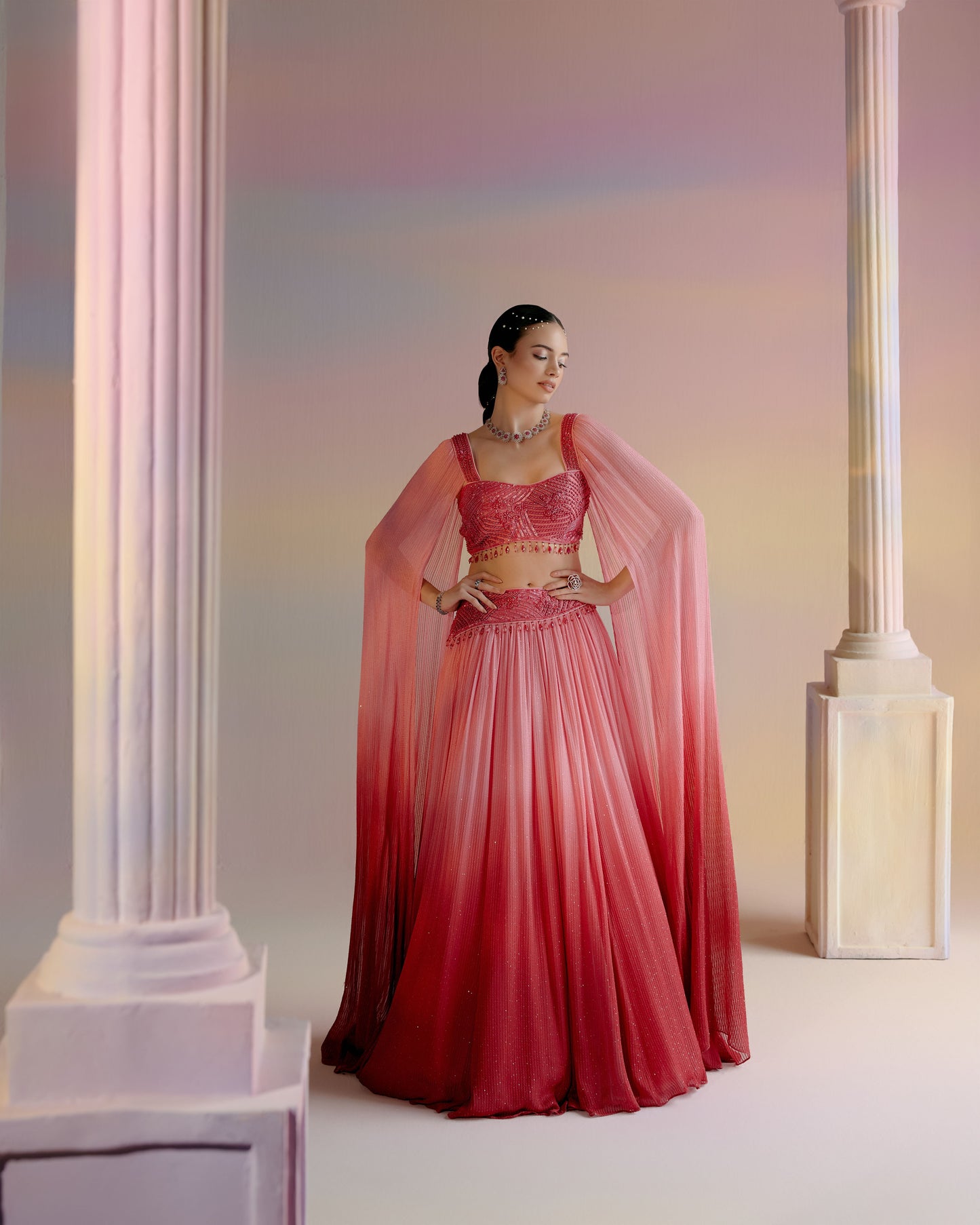 Coral Ombre Lehenga