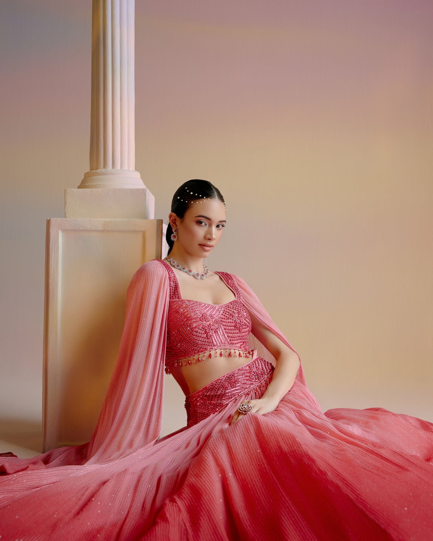 Coral Ombre Lehenga